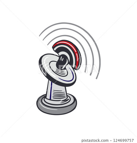 Space antenna, communication device. Hand drawn vector illustration. For Cosmonautics Day cards, invitations, large banners, posters, covers, wallpapers, stickers. Space antenna, communication device. Hand drawn vector illustration. For Cosmonautics Day cards, invitations, large banners, posters, covers, wallpapers, stickers. 124699757