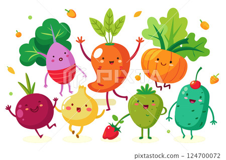 Summer joy dancing funny ripe vegetables.Healthy vitamin vegetarian food 124700072