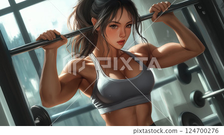 一名女子在健身房訓練的插圖 一名女子在健身房訓練的插圖 124700276