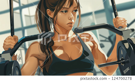 Illustration of a woman training at the gym Illustration of a woman training at the gym 124700278