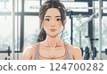 一名女子在健身房訓練的插圖 124700282