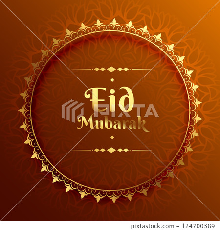 golden eid mubarak greeting card with mandala background 124700389
