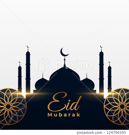 decorative eid mubarak mosque background with light effect decorative eid mubarak mosque background with light effect 124700395