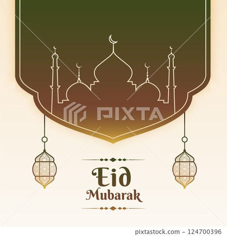 eid mubarak traditional card with line style mosque design 124700396