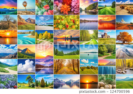 Collage, pattern of different travel tourist destinations and attractions Collage, pattern of different travel tourist destinations and attractions 124700596