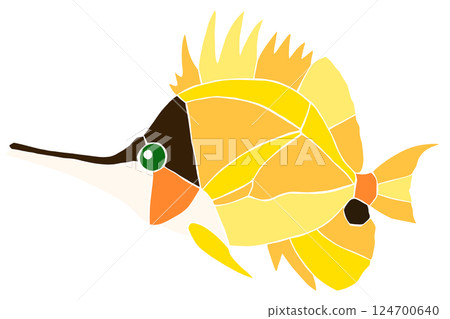 可愛的彩色玻璃風格熱帶魚、鯛魚、無關節的剪紙插圖 可愛的彩色玻璃風格熱帶魚、鯛魚、無關節的剪紙插圖 124700640