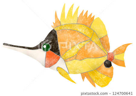 一幅可愛的馬賽克風格剪紙插圖,描繪了一種名為蝎子魚的熱帶魚 一幅可愛的馬賽克風格剪紙插圖,描繪了一種名為蝎子魚的熱帶魚 124700641