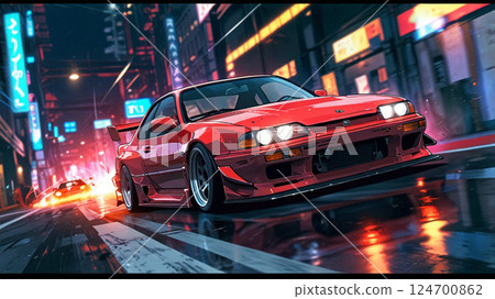 Car drifting at an intersection illustration 124700862