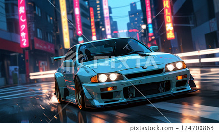 Car drifting at an intersection illustration 124700863