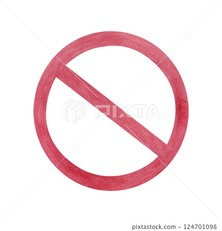 Prohibited red sign, forbidden icon, symbol with transparent background inside. Watercolor illustration showing bad things that harm humanity. From my collection about environmental protection Prohibited red sign, forbidden icon, symbol with transparent background inside. Watercolor illustration showing bad things that harm humanity. From my collection about environmental protection 124701098