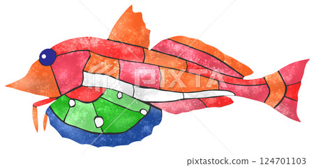 A lovely mosaic-style cutout illustration of a saltwater fish called a gurnard A lovely mosaic-style cutout illustration of a saltwater fish called a gurnard 124701103