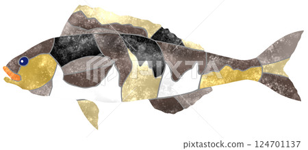 Cute mosaic-style cutout illustration of saltwater fish Atka mackerel 124701137