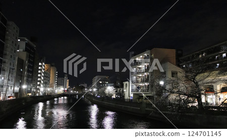Cherry blossoms at night along Ooka River in Yokohama Cherry blossoms at night along Ooka River in Yokohama 124701145