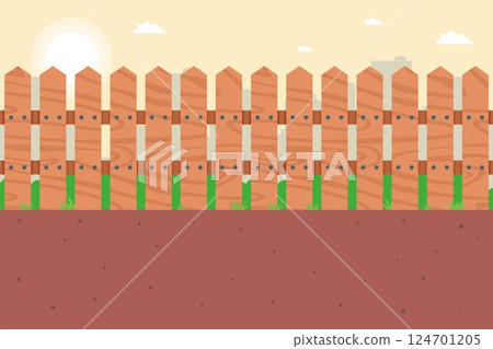 wooden fence in the village. private area fencing. wooden fence in the village. private area fencing. 124701205