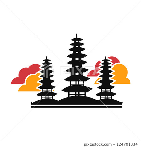 Balinese Temple Silhouettes at Sunset.Vector Illustration. 124701334