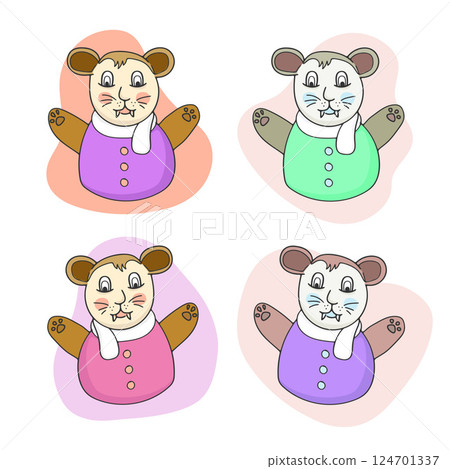 Cute Chibi Bear Character Set in Winter Outfit.Vector Illustration Cute Chibi Bear Character Set in Winter Outfit.Vector Illustration 124701337