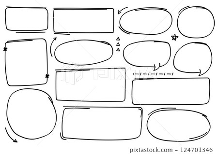 Hand drawn doodle style collection of bubble chat,arrows, circles and shape collection. Hand drawn doodle style collection of bubble chat,arrows, circles and shape collection. 124701346