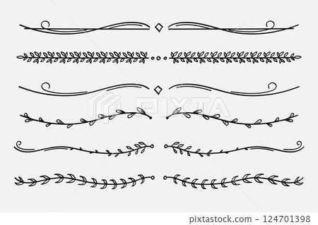 Hand-Drawn Nature Floral Vine Line Divider for Text Layout Separator Decoration Element Collection. 124701398