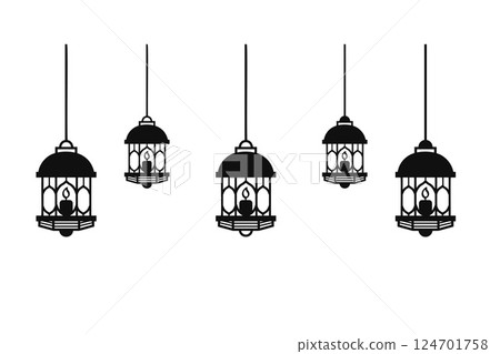 Silhouette lantern ramadan decoration.Vector illustration 124701758