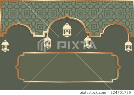 Islamic with decorative elements and green background. Islamic with decorative elements and green background. 124701759
