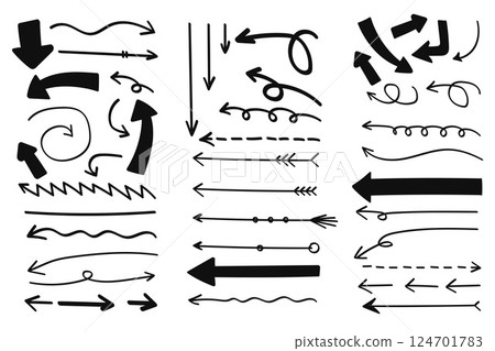 Hand drawn doodle arrows collections.Vector illustration. Hand drawn doodle arrows collections.Vector illustration. 124701783