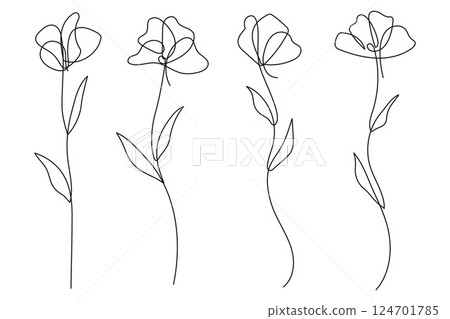 One continuous line art flowers botanical collection.Vector illustration. One continuous line art flowers botanical collection.Vector illustration. 124701785