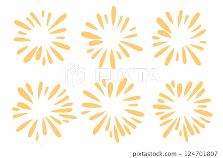 Yellow fireworks doodle collection.Vector illustration. Yellow fireworks doodle collection.Vector illustration. 124701807