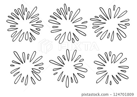 Abstract hand drawn cartoon fireworks line vintage collection.Vector illustration Abstract hand drawn cartoon fireworks line vintage collection.Vector illustration 124701809