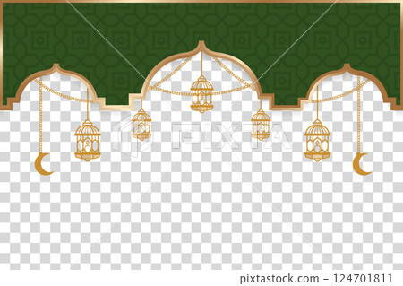 Ramadan template banner with Islamic green mosaic pattern and gold lanterns. Ramadan template banner with Islamic green mosaic pattern and gold lanterns. 124701811