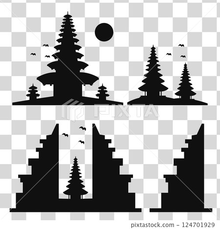 Silhouette balinese temple collection.Vector illustration. 124701929