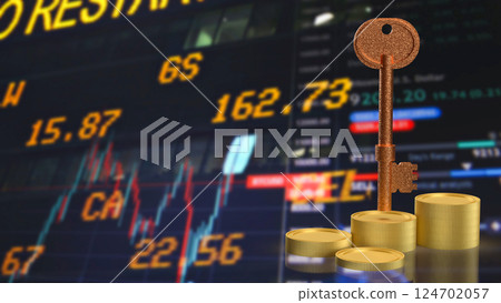The Key and coins for Business concept 3d Rendering. The Key and coins for Business concept 3d Rendering. 124702057