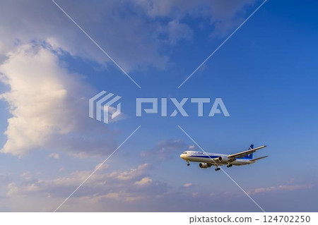 Sendai Airport at dusk, airplane landing, Natori City, Miyagi Prefecture 124702250