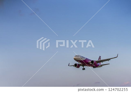 Sendai Airport at dusk, airplane landing, Natori City, Miyagi Prefecture 124702255