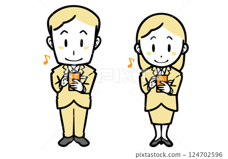 穿著西裝的年輕男女操作智慧型手機 124702596