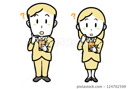 Young men and women in suits holding smartphones Young men and women in suits holding smartphones 124702599