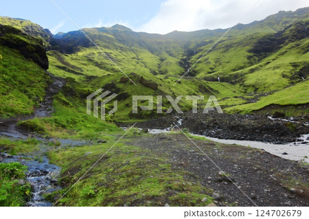 Trekking in the wilderness of Iceland in Northern Europe Trekking in the wilderness of Iceland in Northern Europe 124702679