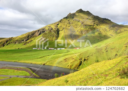 Beautiful nature in Iceland and the spectacular waterfall Skogafoss 124702682