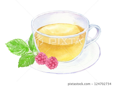 水彩覆盆子葉茶 124702734
