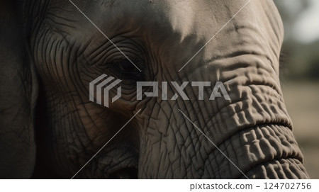 Close-up side view of the head of an elephant in the savannah. wild animals, AI-generated 124702756