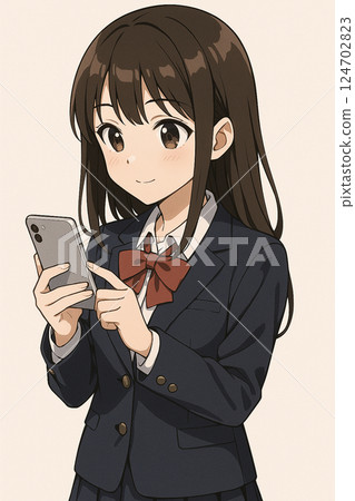 High school girls playing with their smartphones 124702823