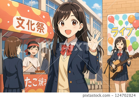 High school girls having fun at the school festival 124702824