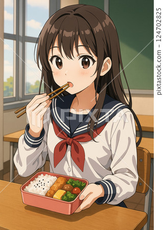 High school girls eating lunch 124702825
