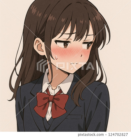 A high school girl blushes and looks away 124702827