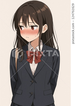 A high school girl blushes and looks away 124702829