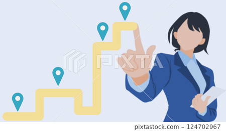 一位女商人點擊圖示的插圖 124702967