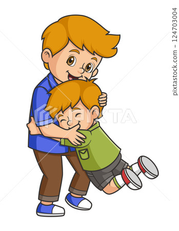 a boy hugs his father of illustration a boy hugs his father of illustration 124703004