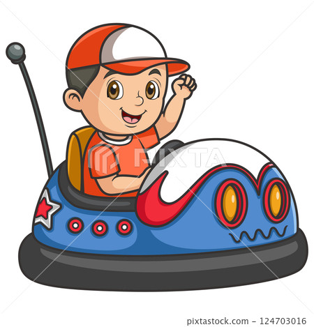 a young boy riding a bumper car of illustration a young boy riding a bumper car of illustration 124703016