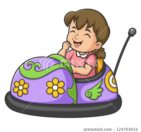 a young girl riding a bumper car of illustration a young girl riding a bumper car of illustration 124703018
