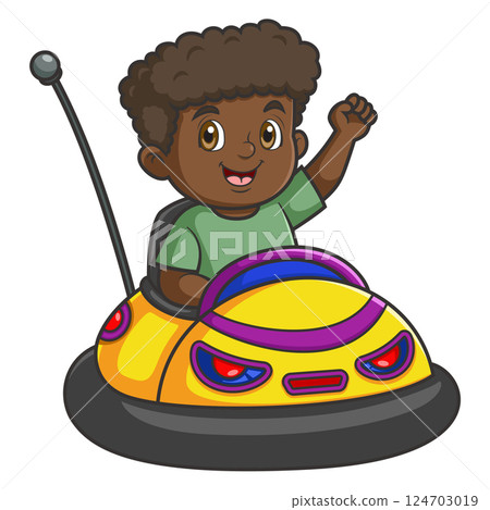 a young boy riding a bumper car of illustration a young boy riding a bumper car of illustration 124703019