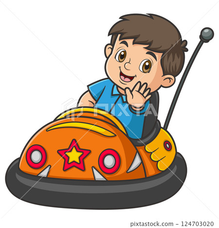 a young boy riding a bumper car of illustration a young boy riding a bumper car of illustration 124703020